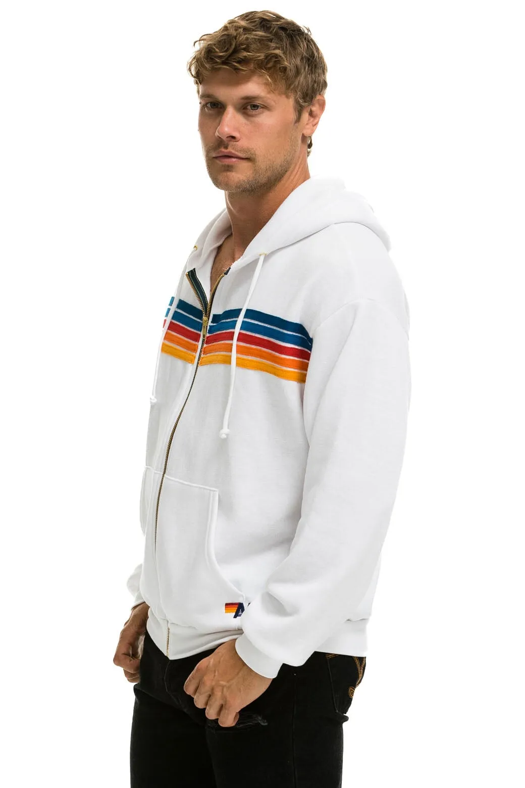 5 STRIPE RELAXED ZIP HOODIE - WHITE 2