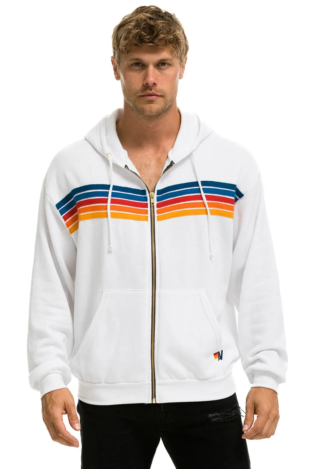 5 STRIPE RELAXED ZIP HOODIE - WHITE 2