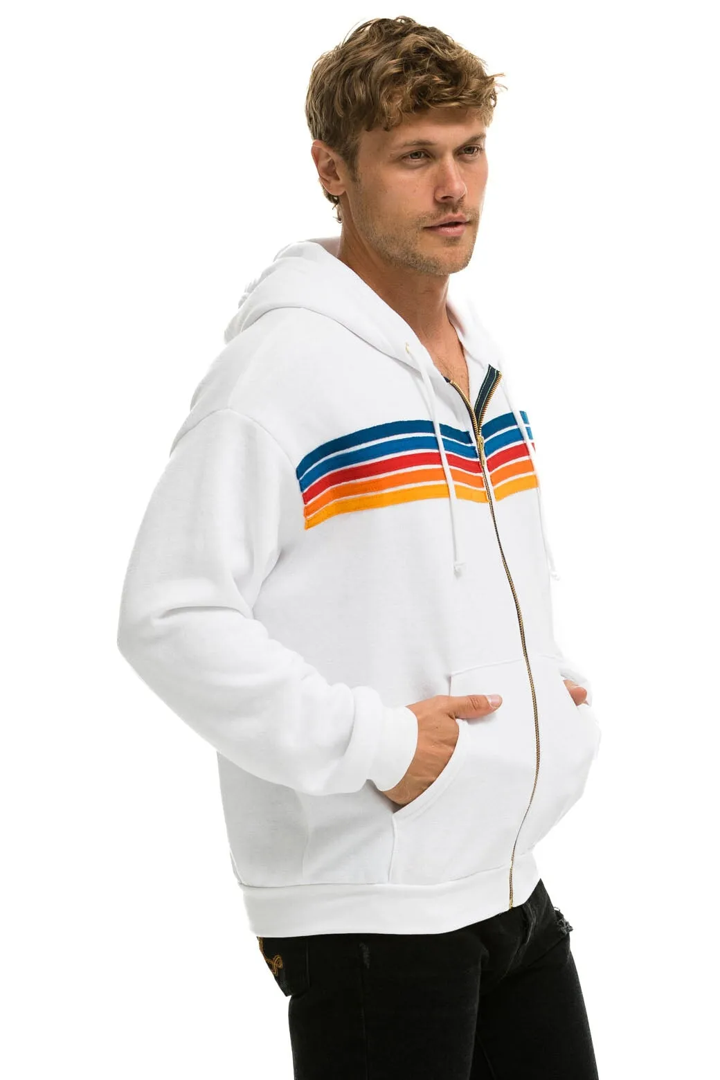 5 STRIPE RELAXED ZIP HOODIE - WHITE 2