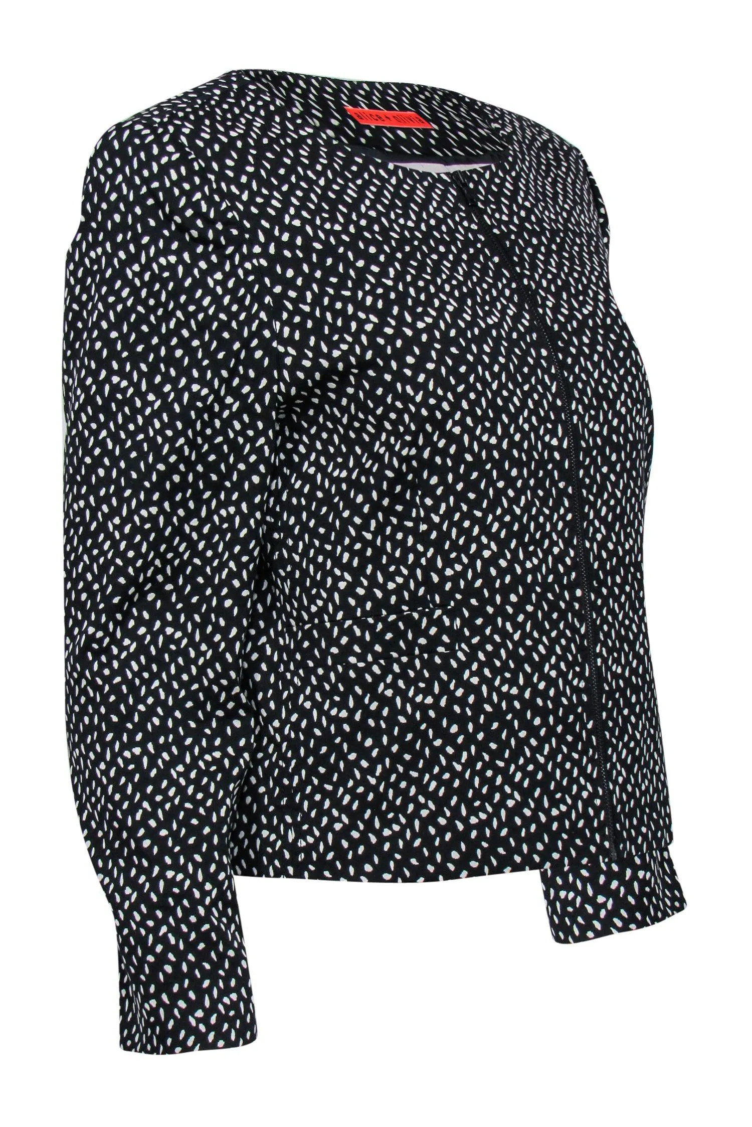 Alice & Olivia - Black & White Speckled Cotton Blend Zip-Up Jacket Sz S