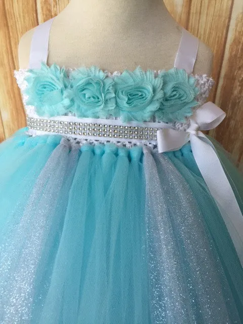 Aqua & Silver Flower Girl Tutu Dress