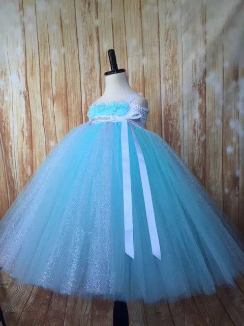 Aqua & Silver Flower Girl Tutu Dress