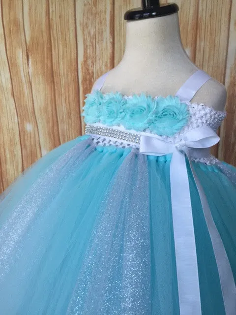 Aqua & Silver Flower Girl Tutu Dress