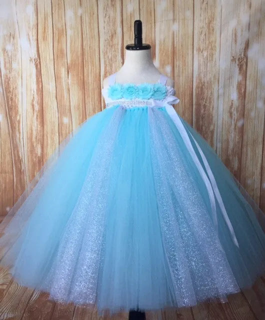 Aqua & Silver Flower Girl Tutu Dress