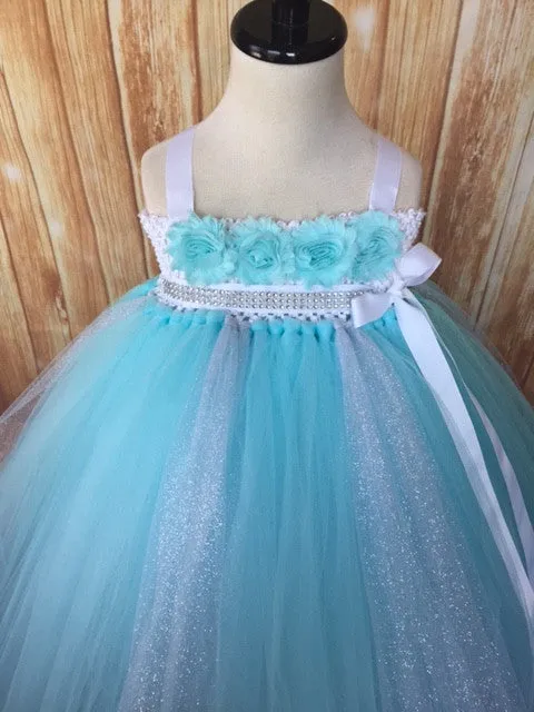 Aqua & Silver Flower Girl Tutu Dress