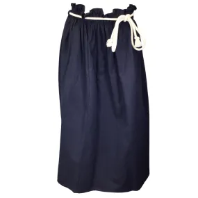 Atlantique Ascoli Navy Blue Long Cotton and Linen Skirt