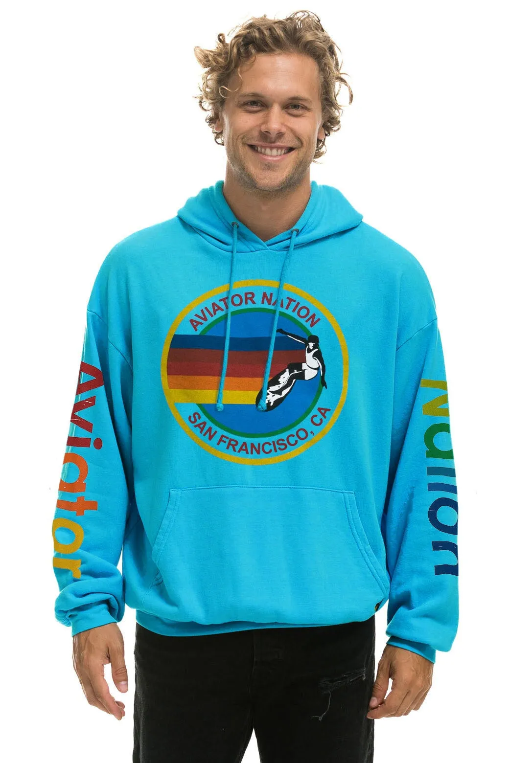 AVIATOR NATION SAN FRANCISCO RELAXED PULLOVER HOODIE - NEON BLUE