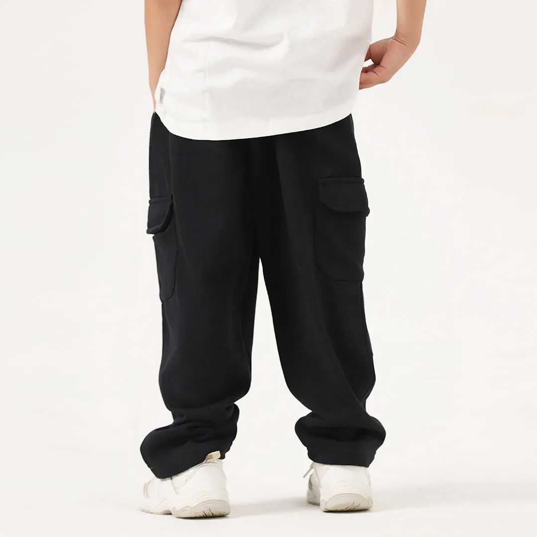 Black Kids Wide Leg Cargo Trouser