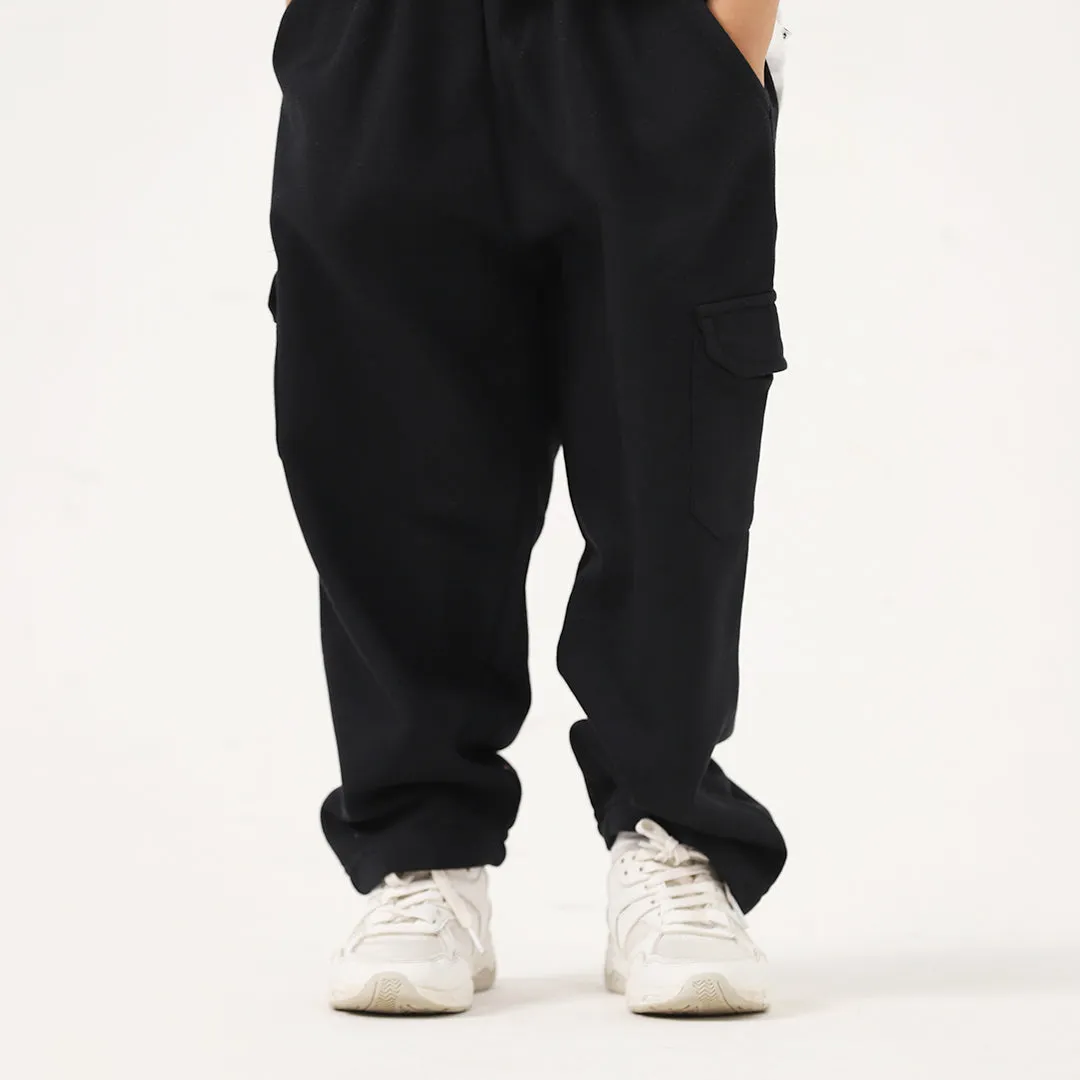 Black Kids Wide Leg Cargo Trouser