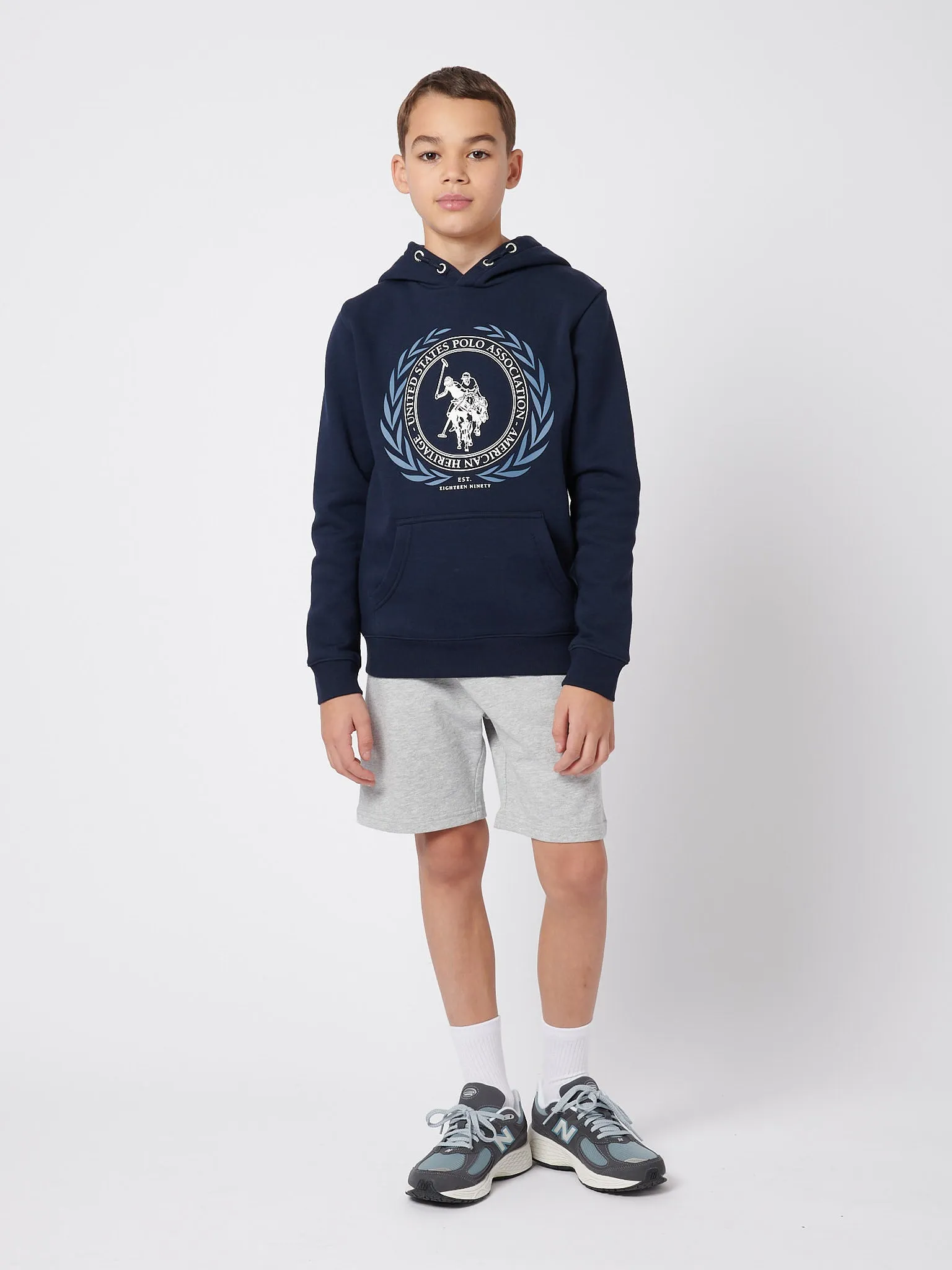 Boys Crest Graphic Hoodie in Dark Sapphire Navy