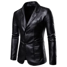 BRADLEY Men's Fashion Premium Quality Black Leather Style Blazer Suit Jacket