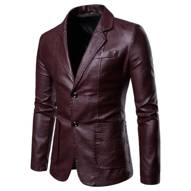 BRADLEY Men's Fashion Premium Quality Black Leather Style Blazer Suit Jacket