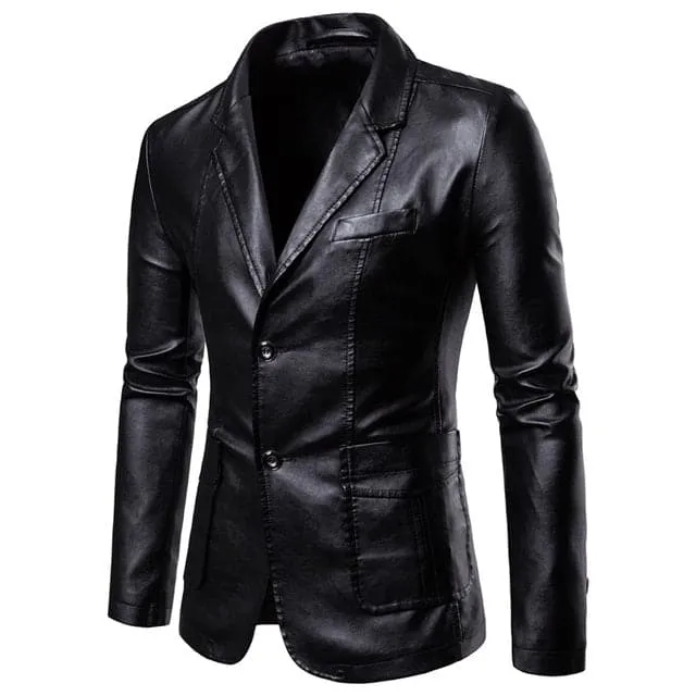 BRADLEY Men's Fashion Premium Quality Black Leather Style Blazer Suit Jacket