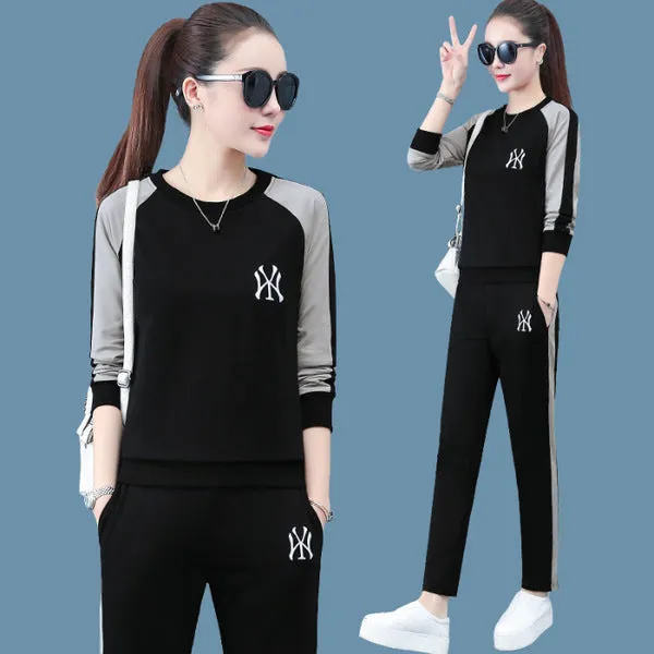 Casual Sporty Sets Women Trendy Two-Piece Korean Minimalist Sweatshirt