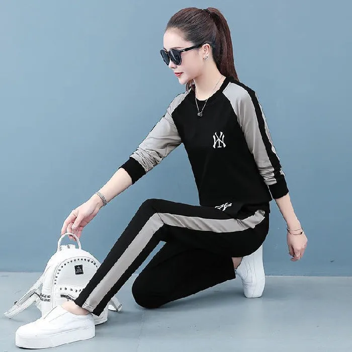 Casual Sporty Sets Women Trendy Two-Piece Korean Minimalist Sweatshirt