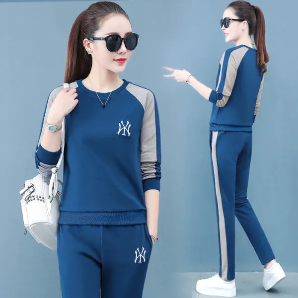 Casual Sporty Sets Women Trendy Two-Piece Korean Minimalist Sweatshirt