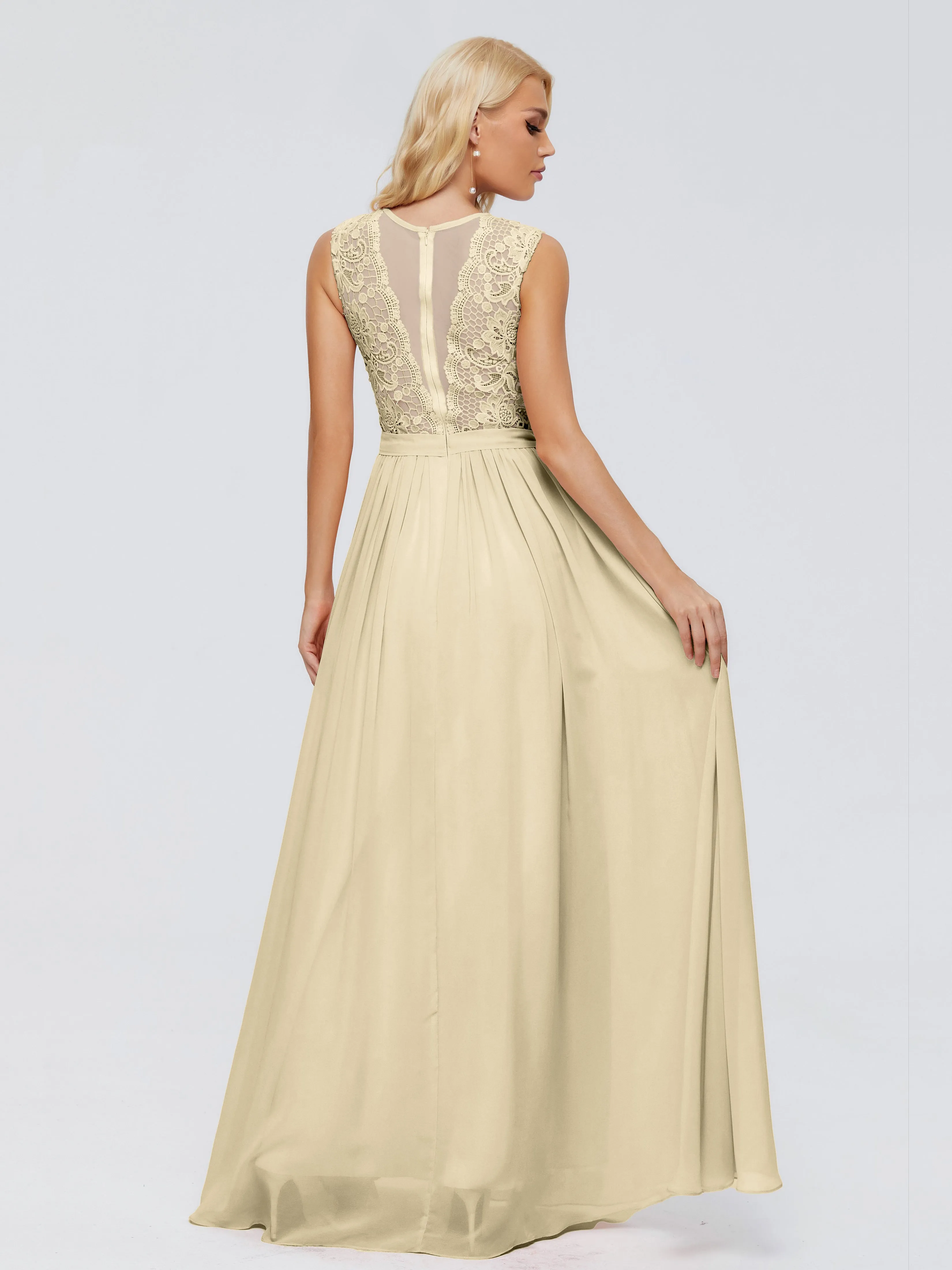 Champagne Bridesmaids Dresses Melody Elegant Bateau Chiffon Bridesmaid Dresses