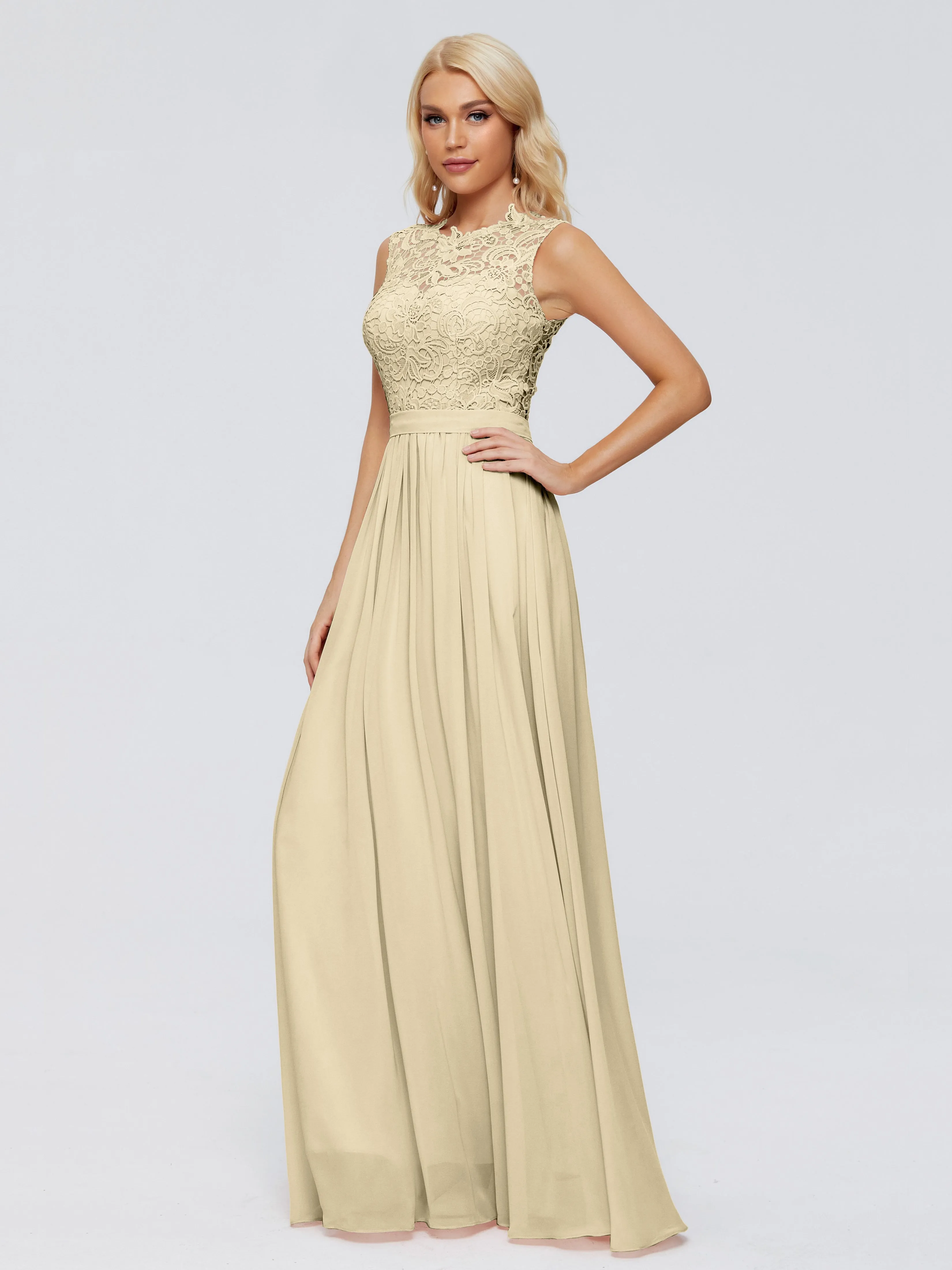 Champagne Bridesmaids Dresses Melody Elegant Bateau Chiffon Bridesmaid Dresses