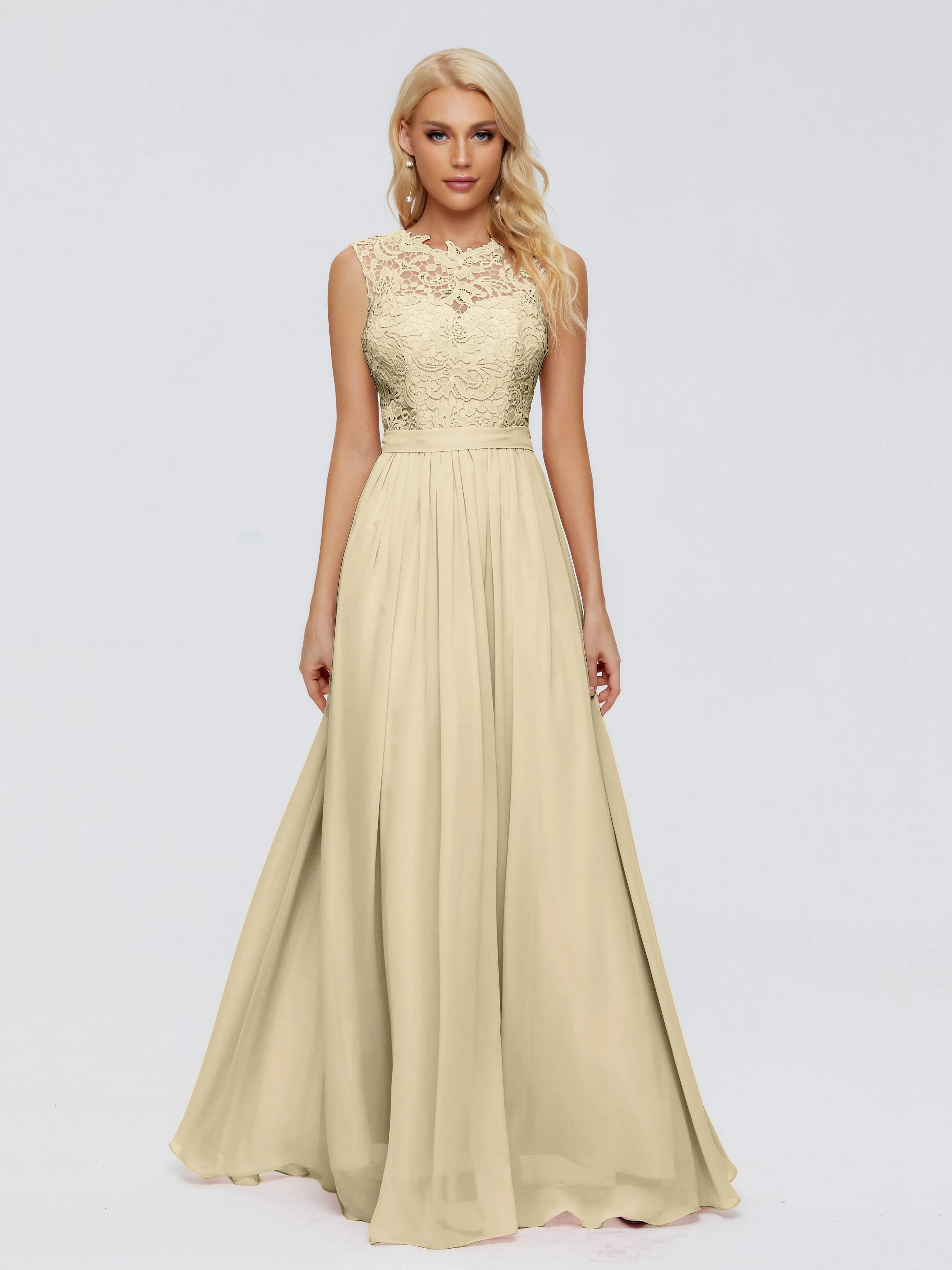 Champagne Bridesmaids Dresses Melody Elegant Bateau Chiffon Bridesmaid Dresses