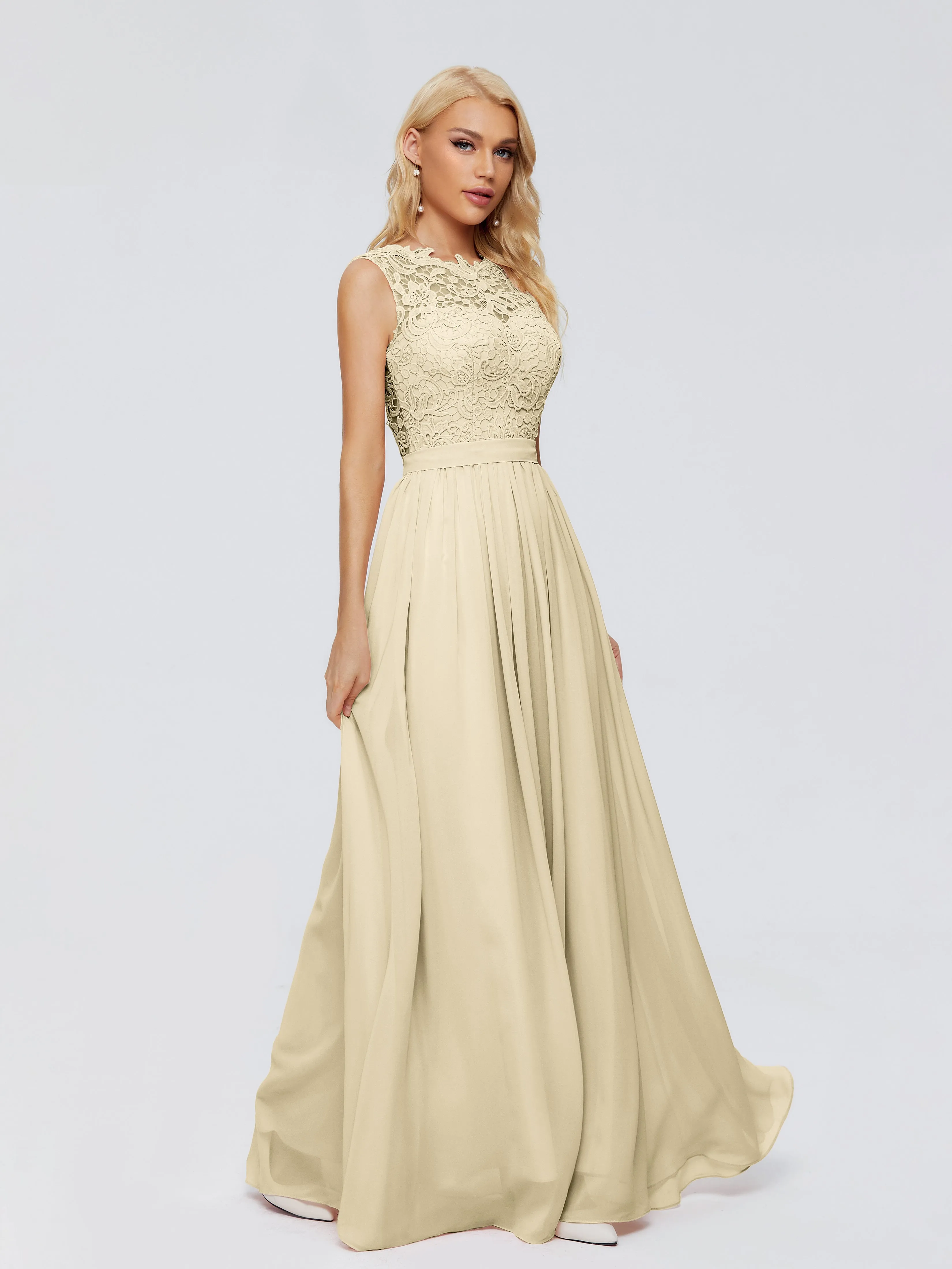 Champagne Bridesmaids Dresses Melody Elegant Bateau Chiffon Bridesmaid Dresses