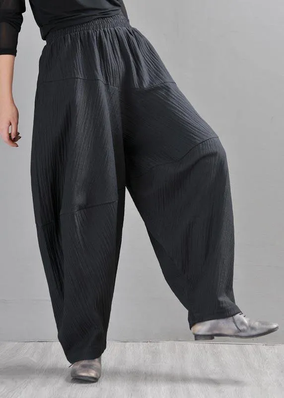 Chic Black Patchwork Harem Pants Summer Cotton Linen