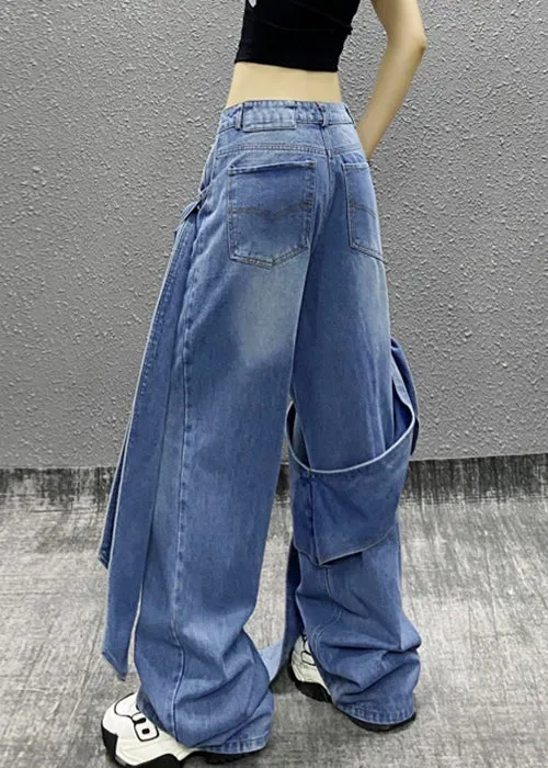 Chic Blue Bow Pockets High Waist Denim Pants Summer AW1010