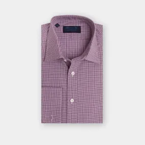 Classic Fit, Classic Collar, Double Cuff Shirt In Purple & White Prince of Wales Check Twill