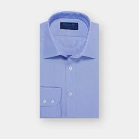 Classic Fit Plain Blue End-on-End Cotton Shirt with Classic Collar & Two Button Cuff