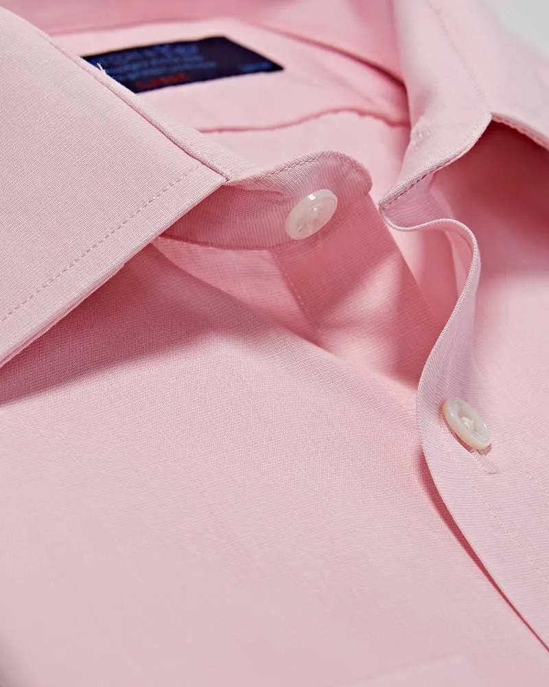 Classic Fit Plain Pink End-on-End Cotton Shirt with Classic Collar & Double Cuff