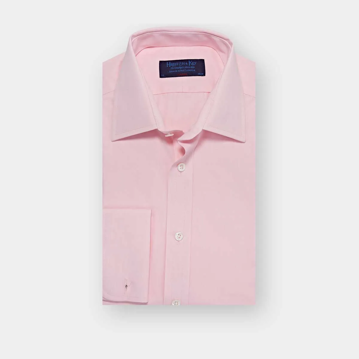 Classic Fit Plain Pink End-on-End Cotton Shirt with Classic Collar & Double Cuff