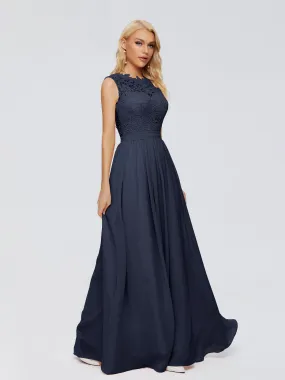 Dark Navy Bridesmaids Dresses Melody Elegant Bateau Chiffon Bridesmaid Dresses