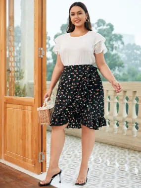 Ditsy Floral Wrap Long Plus Size Skirt