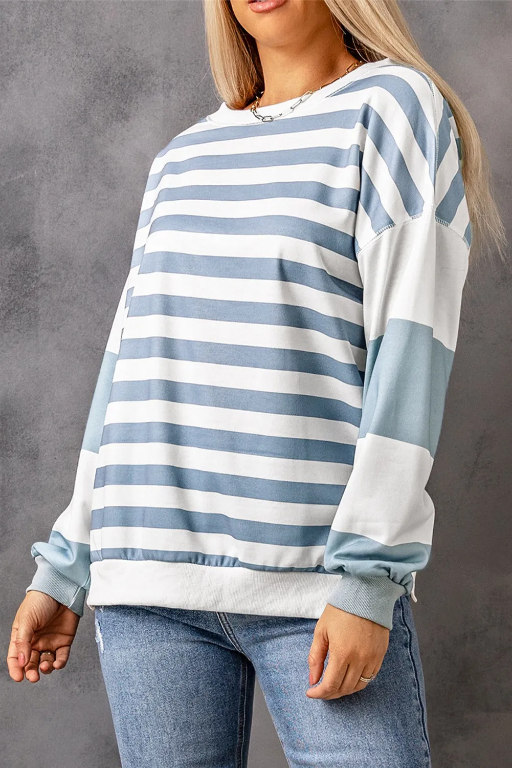 Drop Shoulder Striped Pullover Sweatshirt