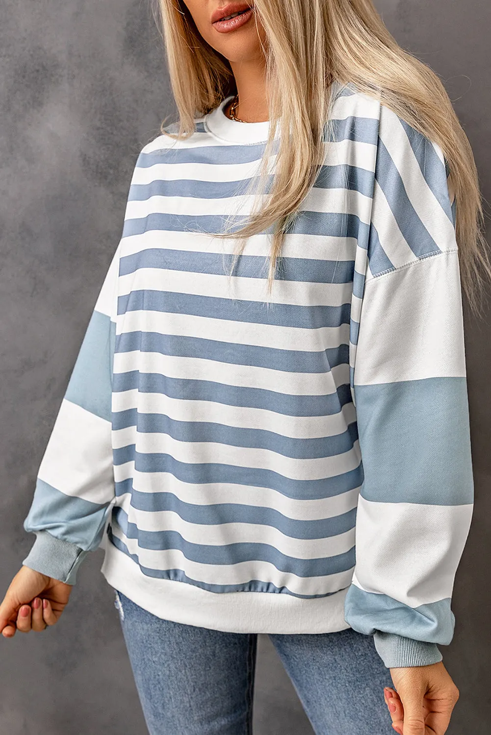 Drop Shoulder Striped Pullover Sweatshirt