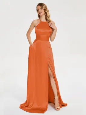 Elaina Elegant Halter Soft Satin Dresses