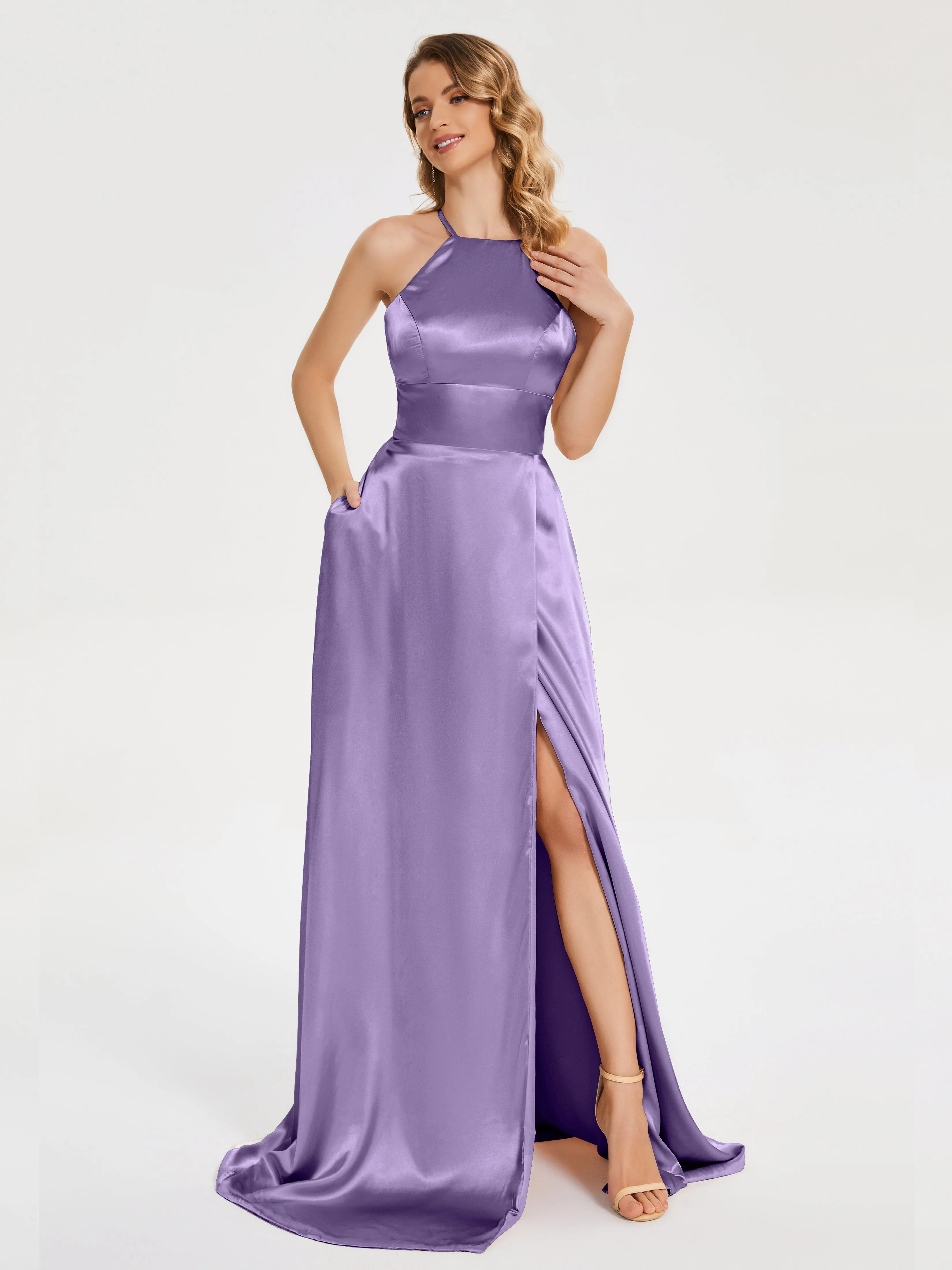 Elaina Elegant Halter Soft Satin Dresses