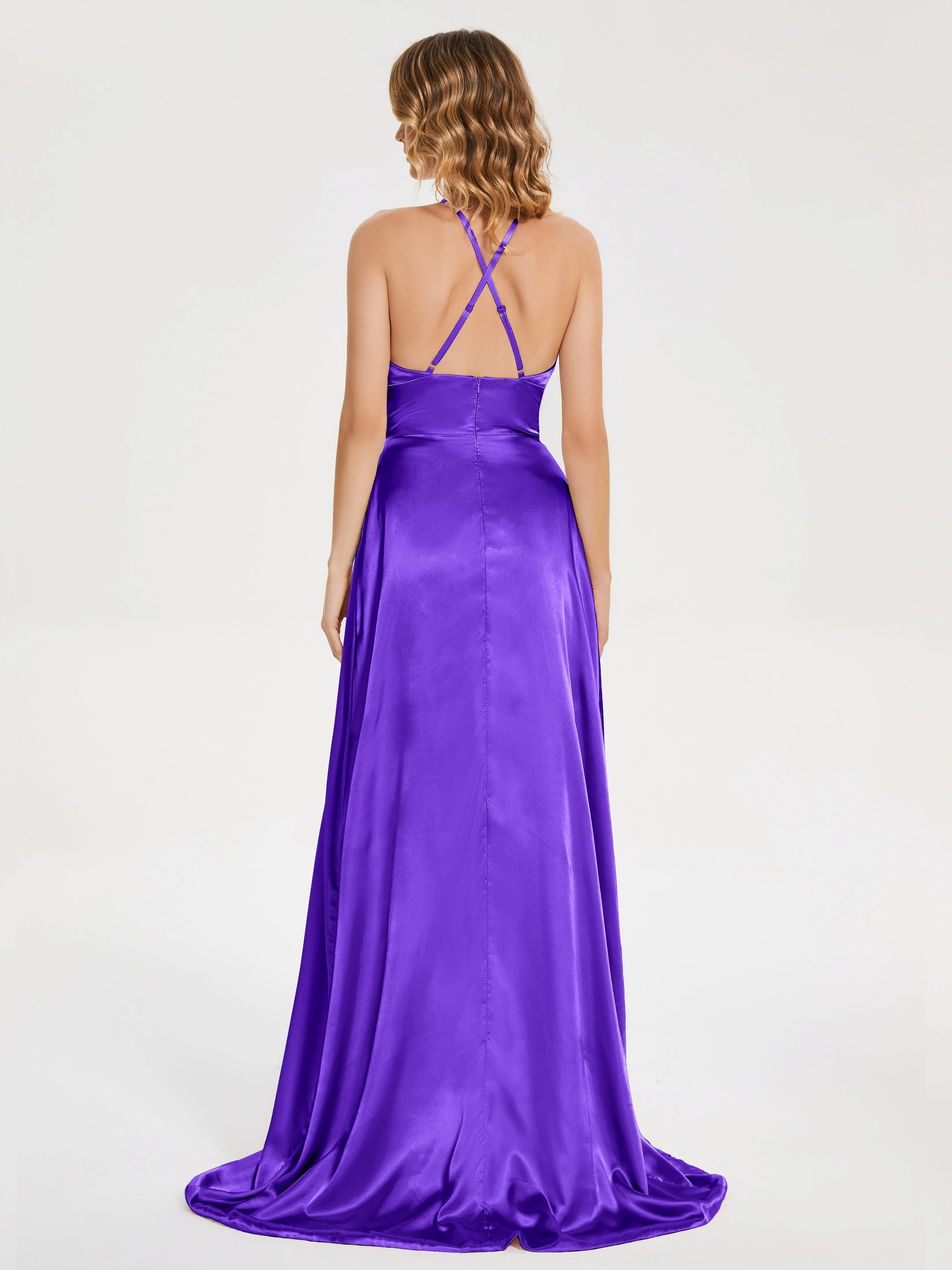 Elaina Elegant Halter Soft Satin Dresses