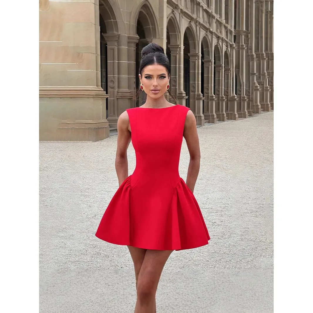 elegant simple tight waist backless dress