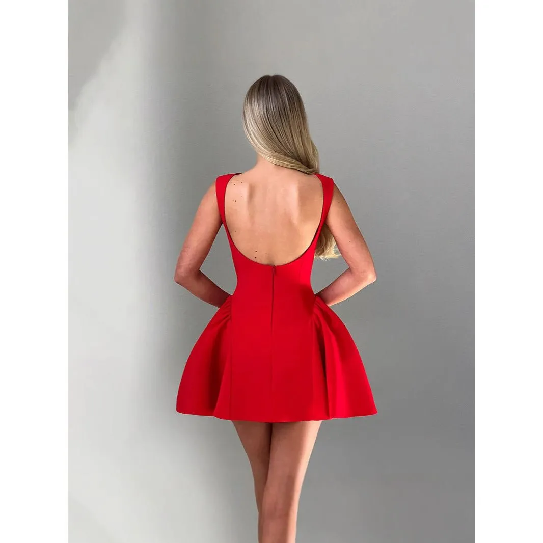 elegant simple tight waist backless dress