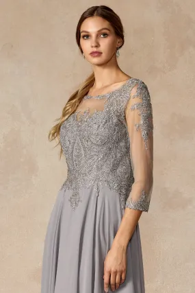 Embroidered Lace Applique, Long Sleeves, Long Mother Of The Bride Dress