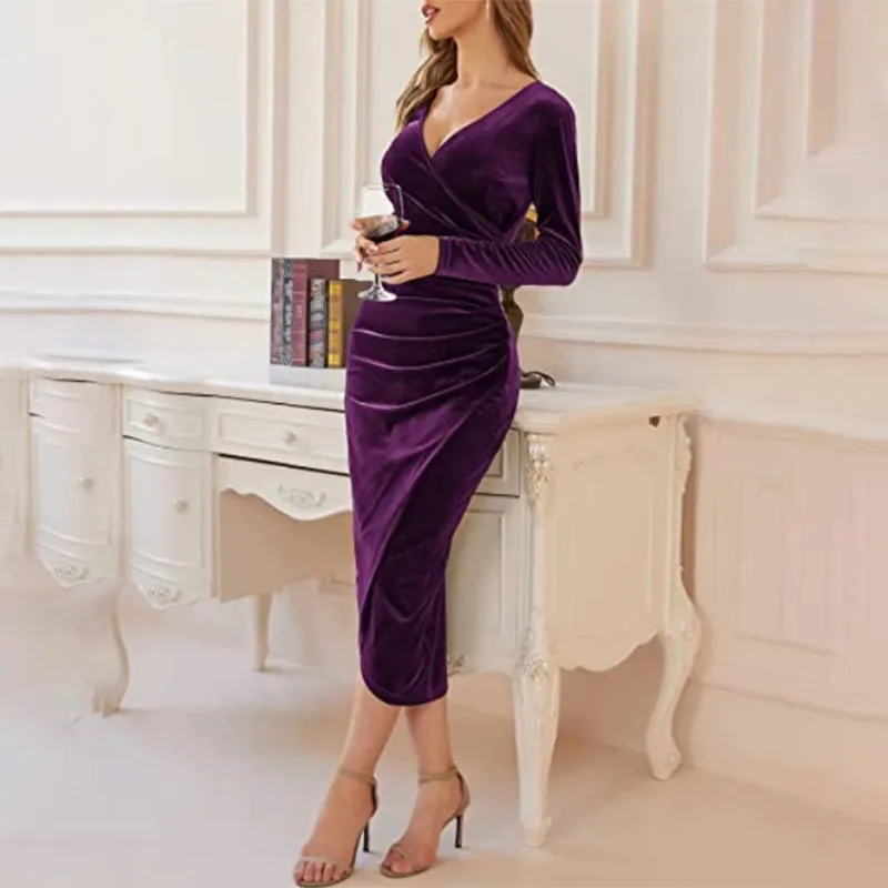 Figure-Flattering Ruched Long Sleeve Bodycon Party Dresses