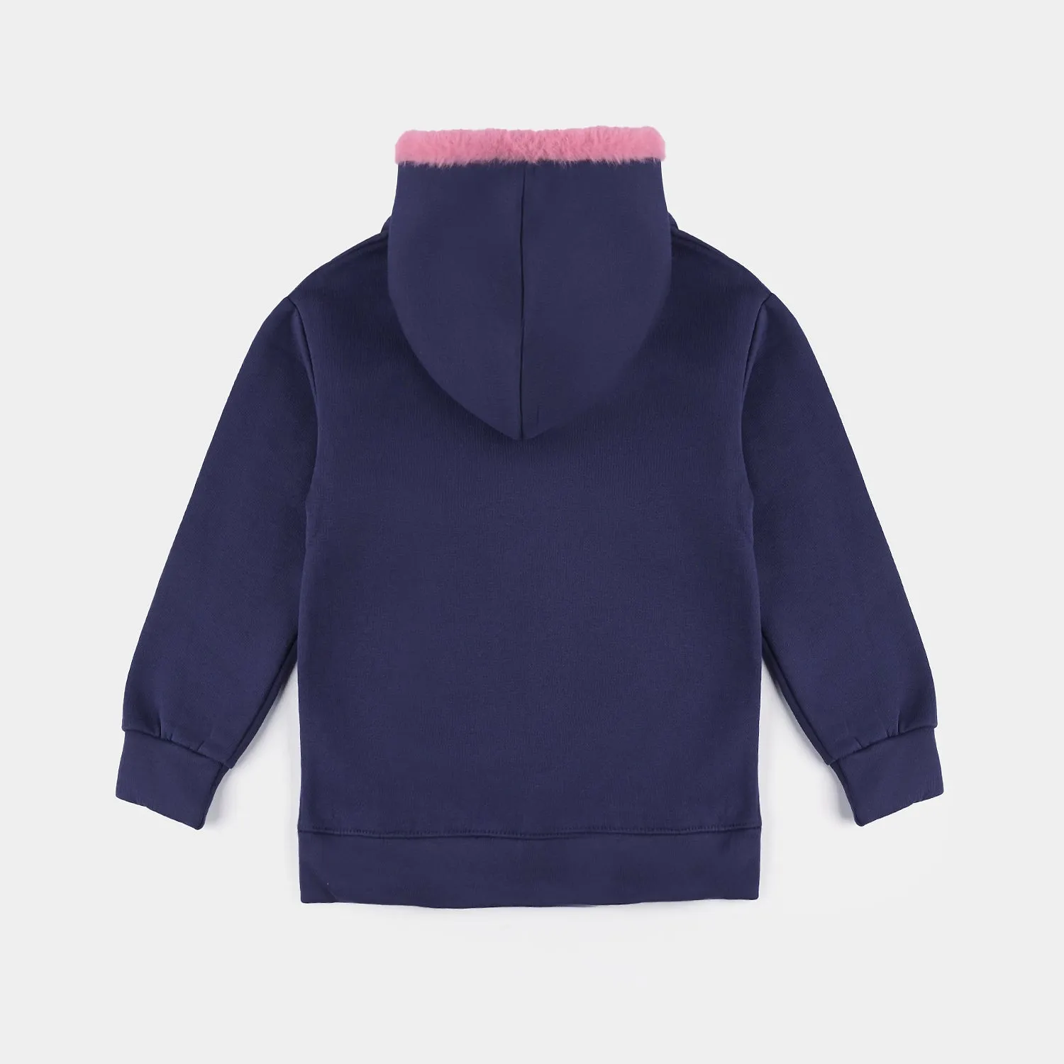 Girls Fleece Knitted Jacket Flowers-Navy Blue