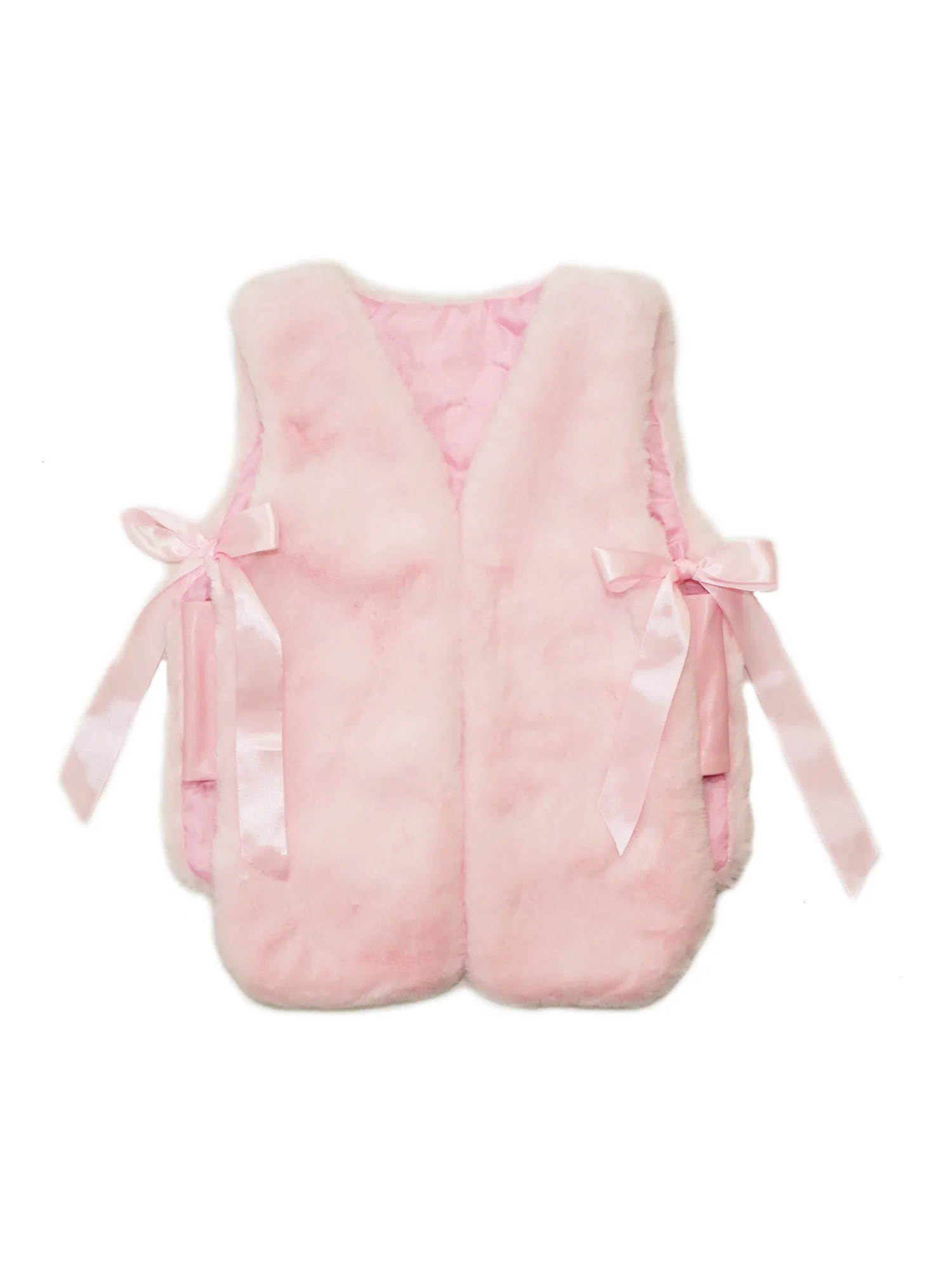 Girls Pink Shiny Side Ties Soft Plush Sleeveless Vest 9M-8