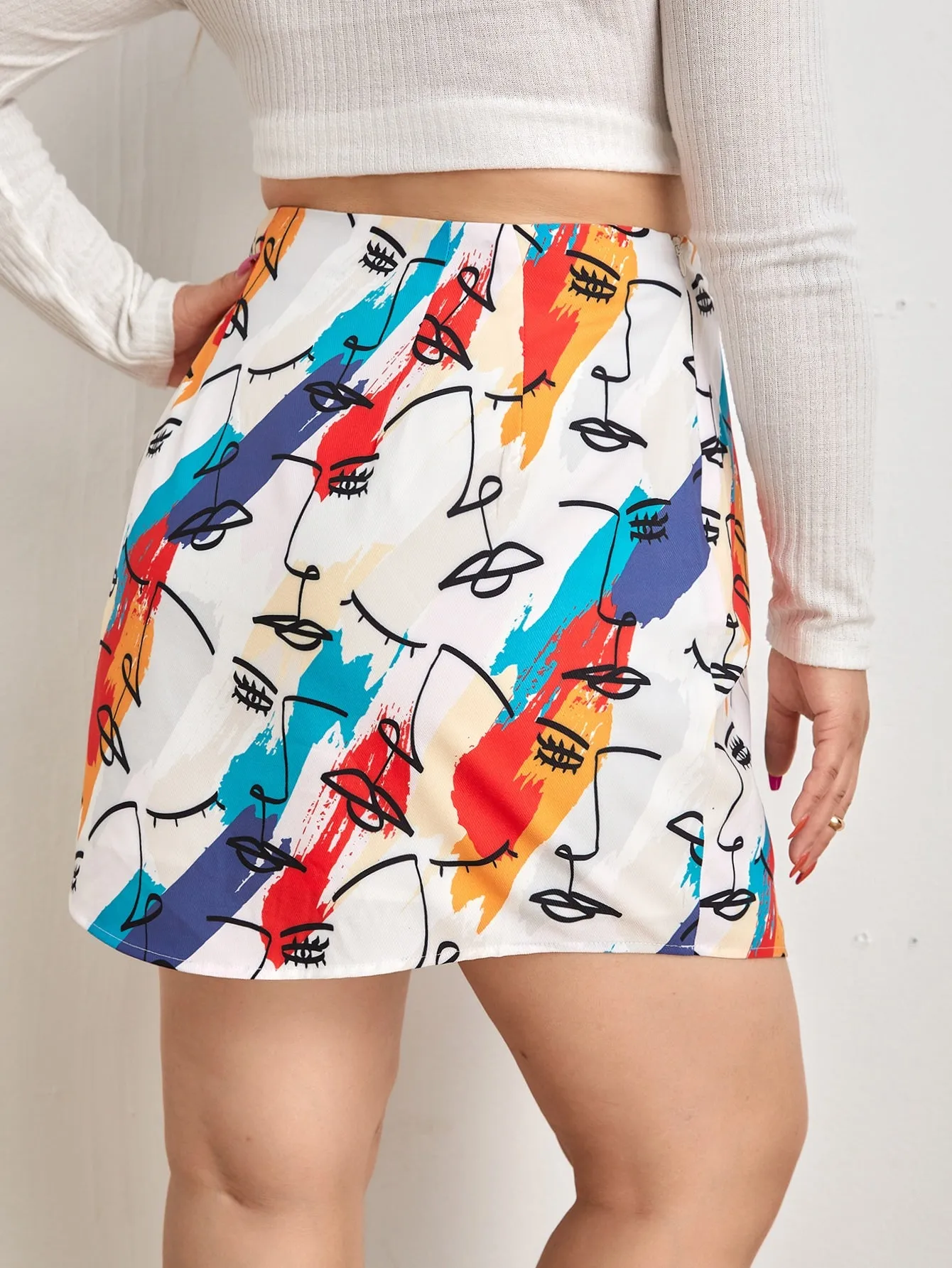 Graphic Zipper Short Plus Size Skirt