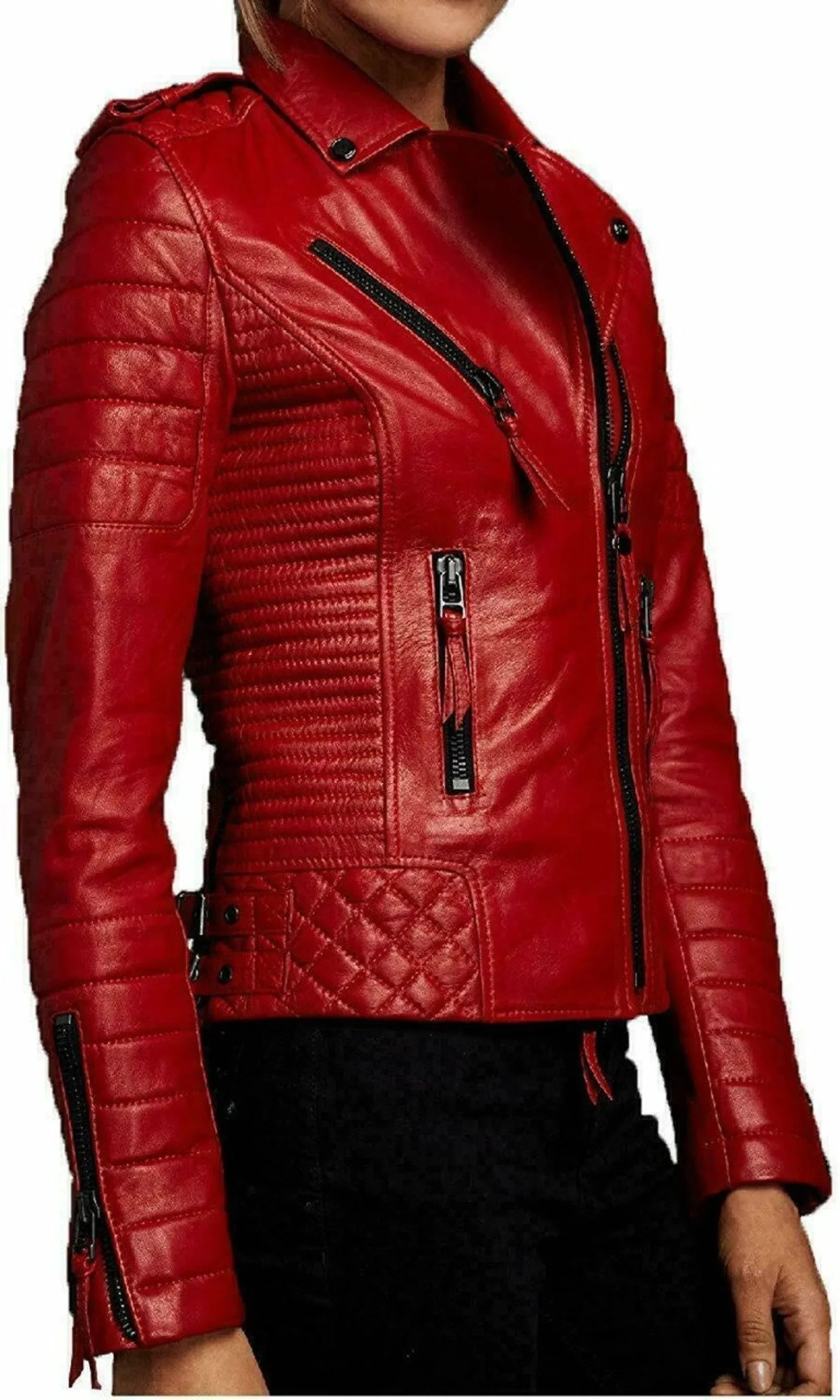 Handmade Stylish Red Leather Women's Jacket Motorcycle Jacket by The Jacket Seller