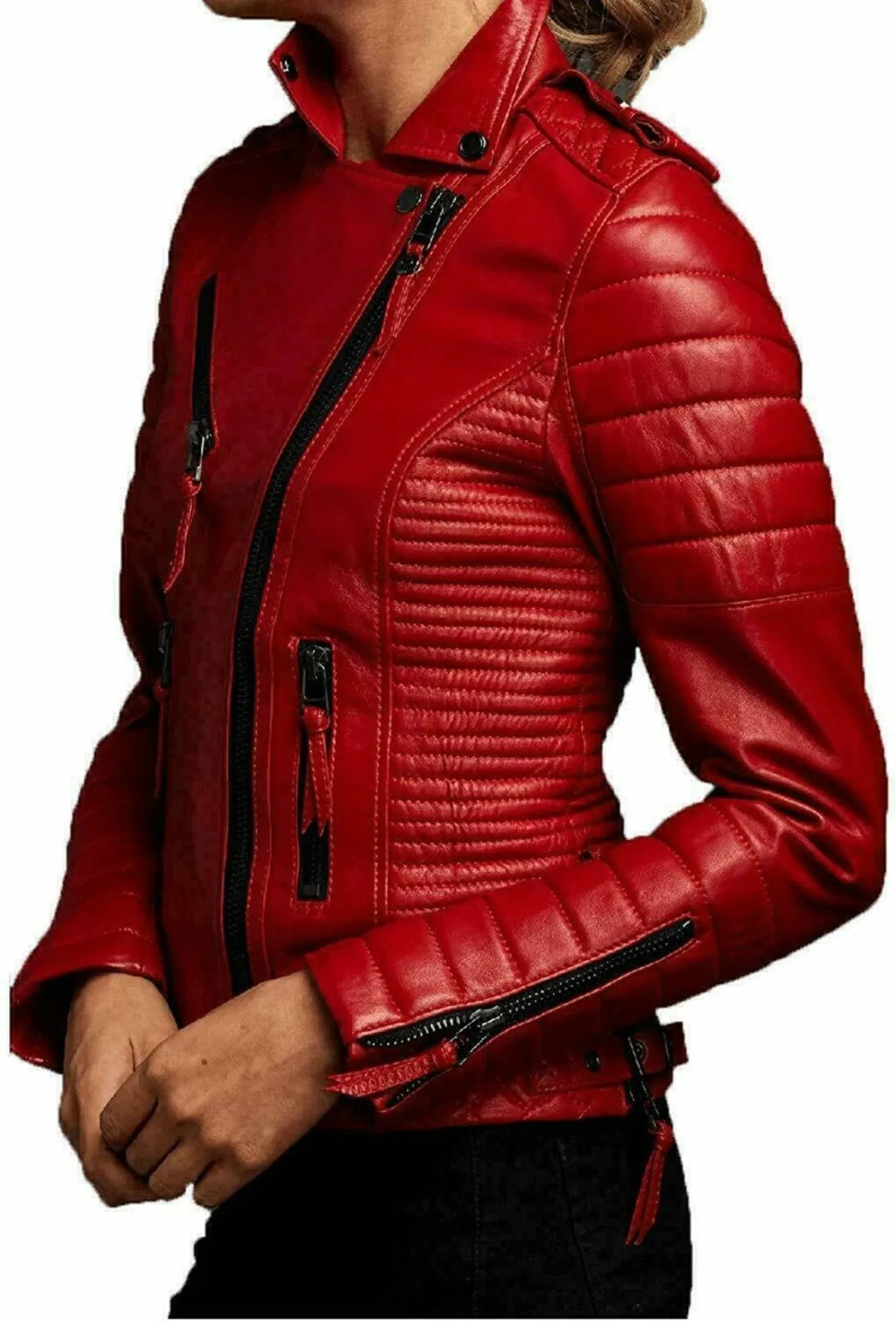 Handmade Stylish Red Leather Women's Jacket Motorcycle Jacket by The Jacket Seller