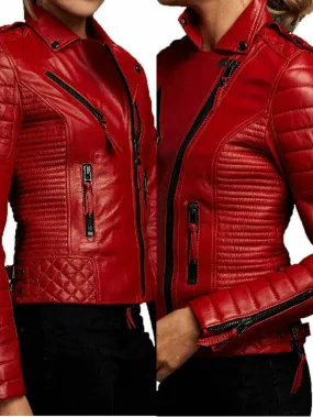 Handmade Stylish Red Leather Women's Jacket Motorcycle Jacket by The Jacket Seller