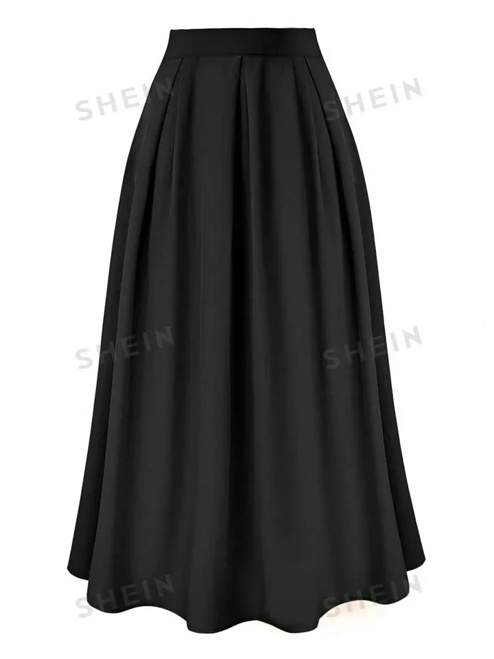 High waisted pleated maxi skirt in black