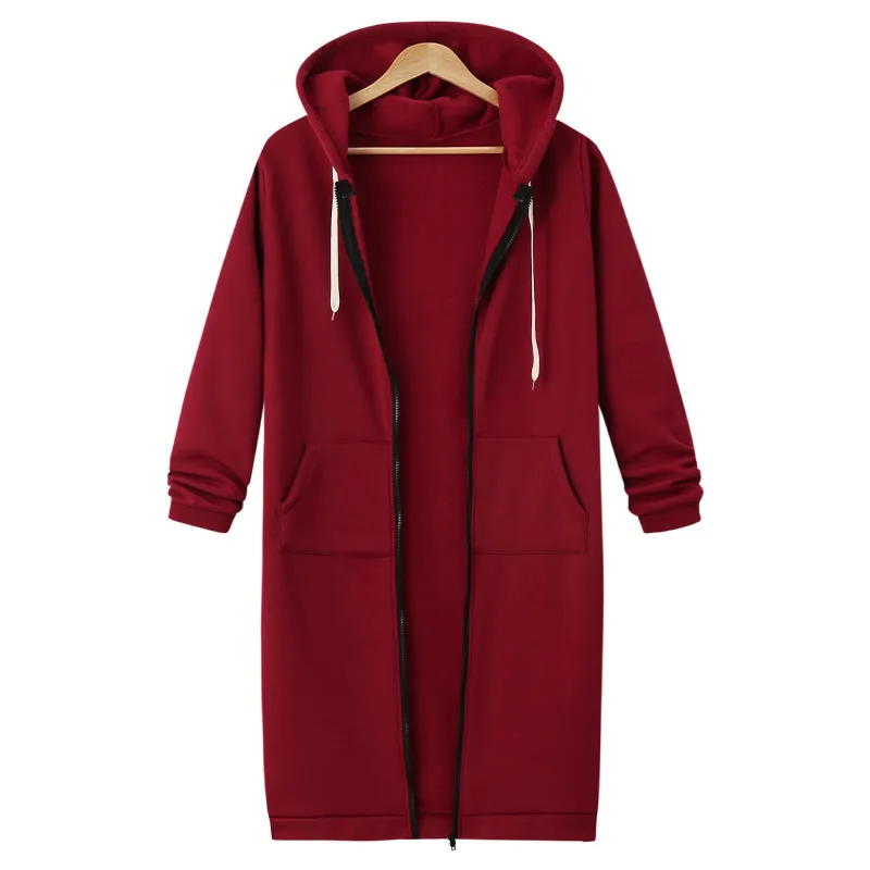 Hooded Long Sleeve Sweater Fleece Long Jacket