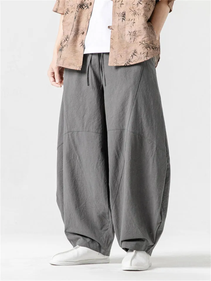 Men's Cozy Oversized Elastic Waist Linen Lantern Pants